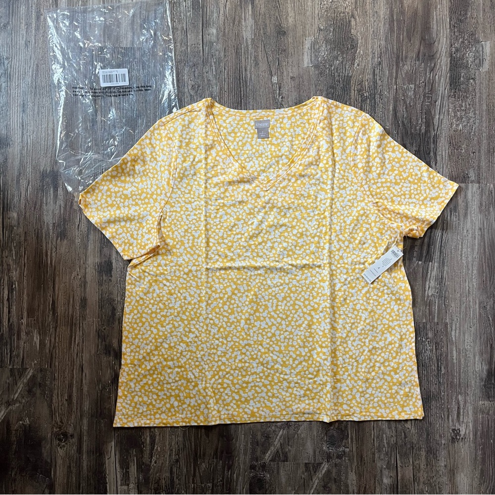 Chico’s Cotton Side Slit Elbow Golden Honey Dot Tee Size Chico’s 4 Women’s 20/22 - Picture 9 of 9